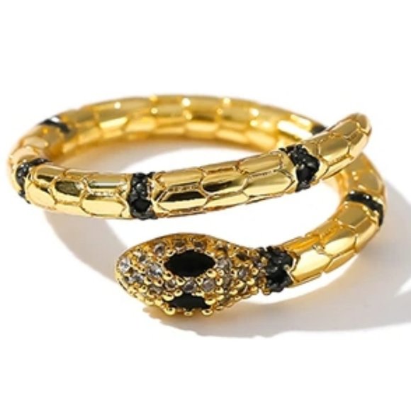 NEW 18K Gold Plated Diamond Snake Serpent Adjustable Ring - Picture 2 of 5